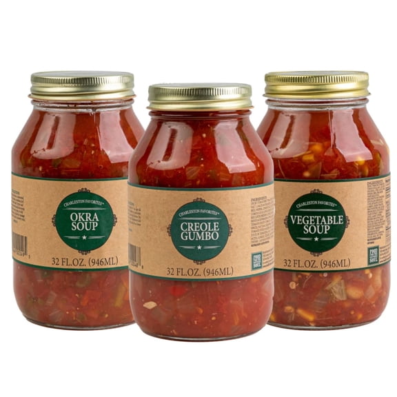 Charleston Favorites Southern Soup Variety Pack, Okra, Creole Gumbo, Vegetable, 32 fl oz, 3 Pack