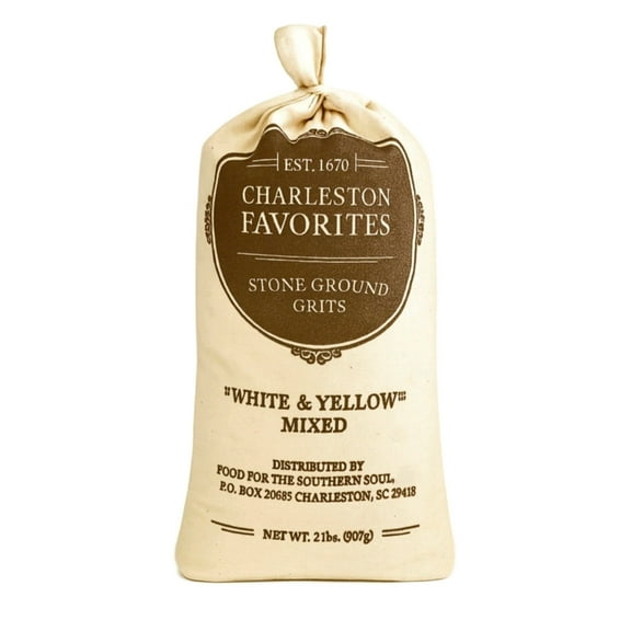 Charleston Favorites Stone Ground Grits White & Yellow Mixed, 2 lb Authentic Southern Grits, Non-GMO Corn, Handcrafted by Food for the Southern Soul