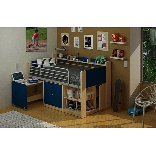Charleston Loft Bed with Desk, Navy and Natural, Box 1 of 3