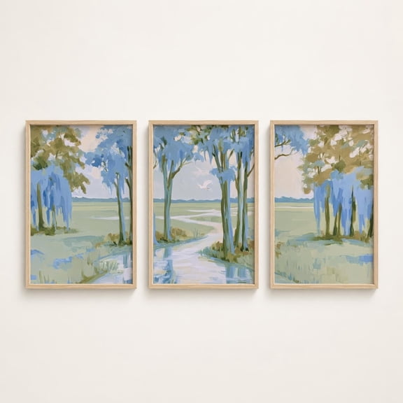 Charleston Marsh Prints Set Of 3, Moss Oak Landscape Wall Art