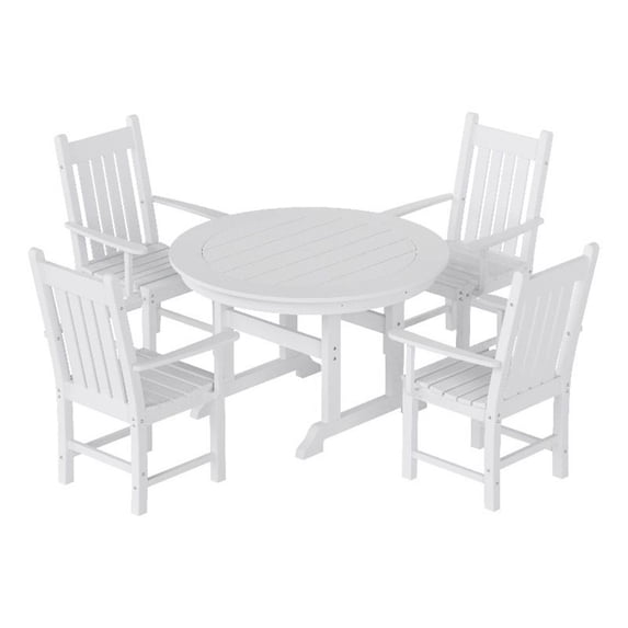 Charleston Outdoor 5-Piece Round Trestle Dining Set with Arm Chairs
