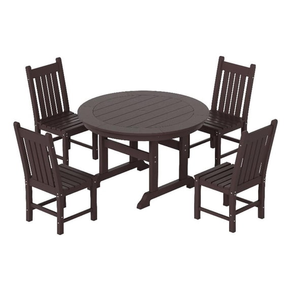 Charleston Outdoor 5-Piece Round Trestle Dining Set with Side Chairs