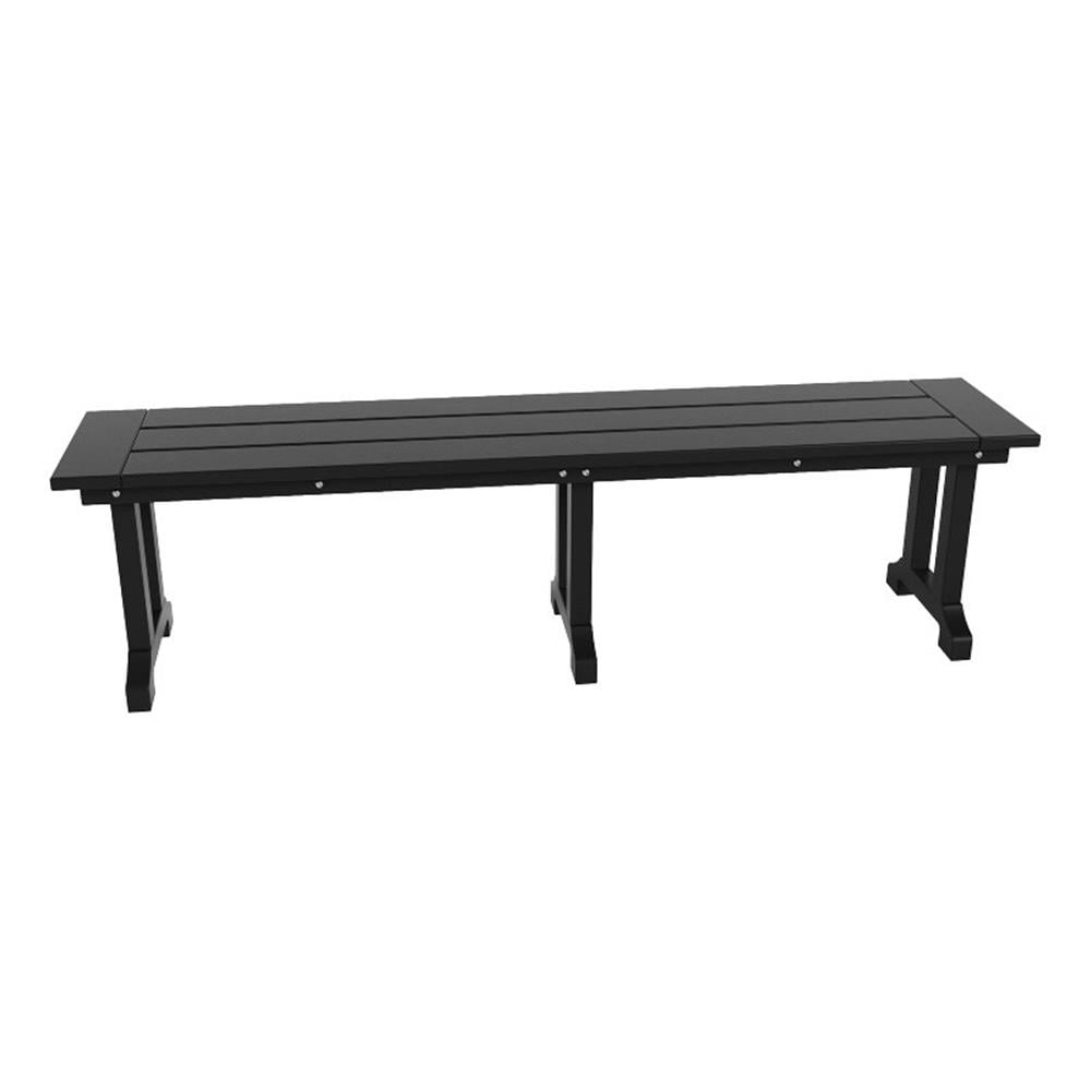 Black HDPE Backless Outdoor Bench with Light Wood Texture