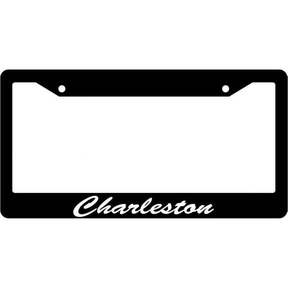 Charleston Script Black Plastic License Plate Frame EBS