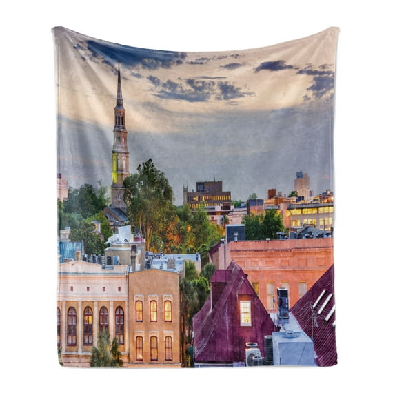 Charleston Soft Flannel Fleece Blanket, American Landscape from South Carolina Architecture Theme Buildings Urban Life, Cozy Plush for Indoor and Outdoor Use, 50" x 60", Multicolor, by Ambesonne