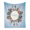 thumbnail image 1 of Charleston Soft Flannel Fleece Blanket, Buildings on a Globe Pattern American Urban Architecture on Blue Ombre Backdrop, Cozy Plush for Indoor and Outdoor Use, 60" x 80", Multicolor, by Ambesonne, 1 of 5