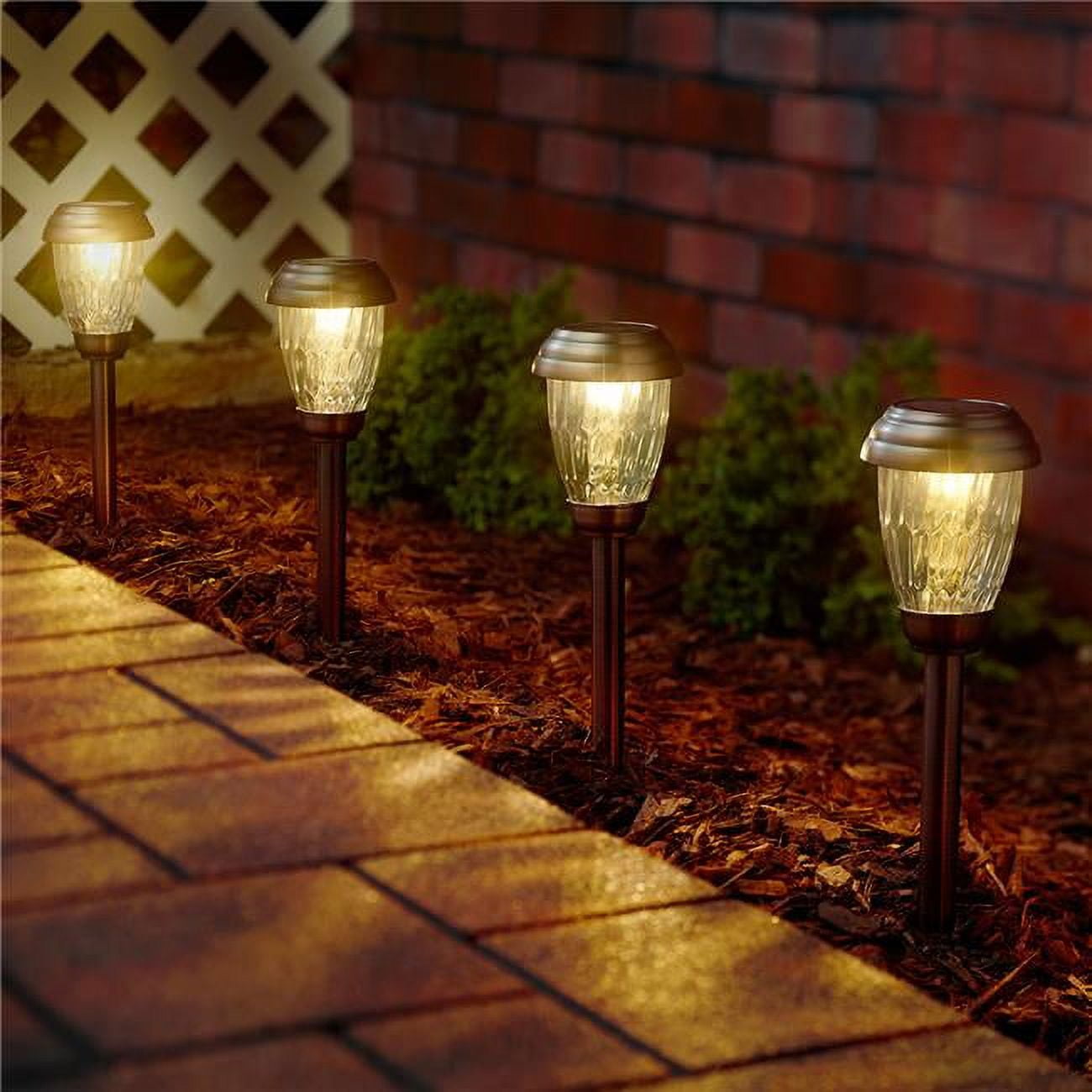 Copper LED Solar Pathway Lights with Textured Glass Shades, Set of 6