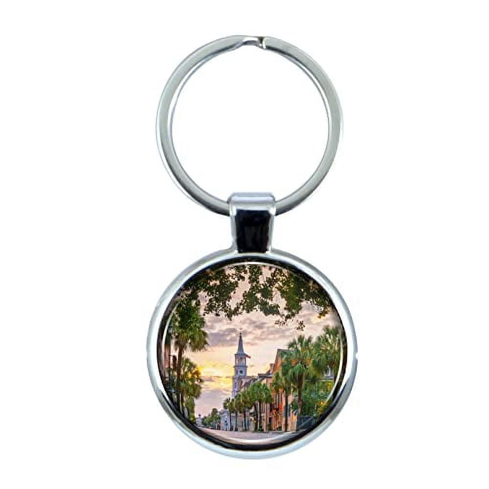 Metal Sc Keychain Charleston South Carolina Keychain with Epoxy Dome and Metal Keyring ...