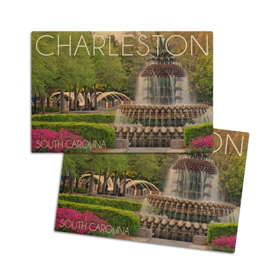 Charleston, South Carolina, Pineapple Fountain (4x6 Birch Wood Postcards, 2-Pack Stationary, Rustic Home Wall Decor)