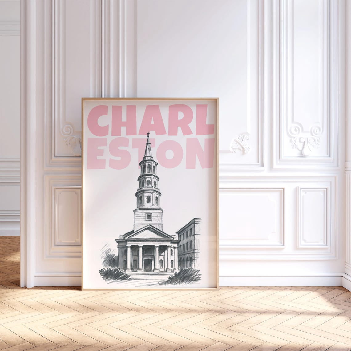 Charleston South Carolina Wall Art Print, Light Pink Southern City ...