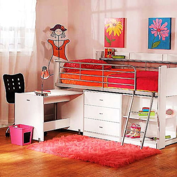 Charleston Storage Loft Bed with Desk, White