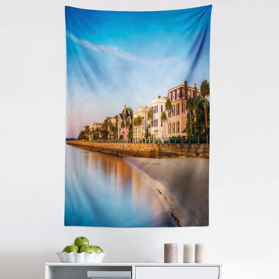 Charleston Tapestry, Historic Homes of the South Carolina Atlantic Ocean Scene Illustration, Fabric Wall Hanging Decor for Bedroom Living Room Dorm, 5 Sizes, Multicolor, by Ambesonne