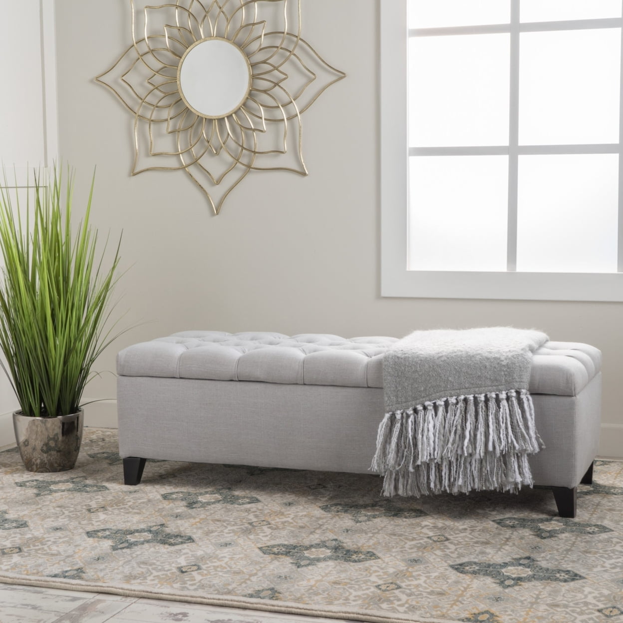 Charleston Tufted Brown Leather Storage Ottoman Bench