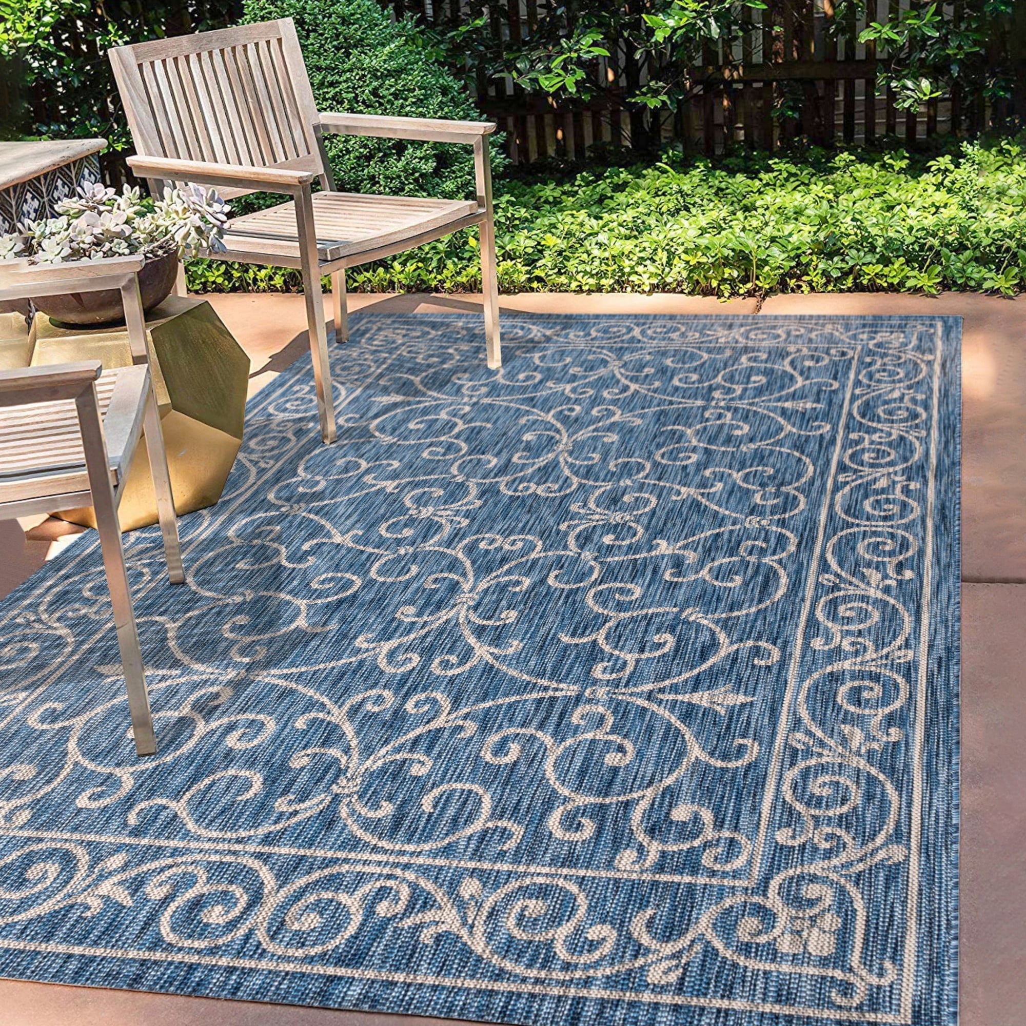 Charleston Vintage 9' x 12' Gray Filigree Indoor/Outdoor Area Rug