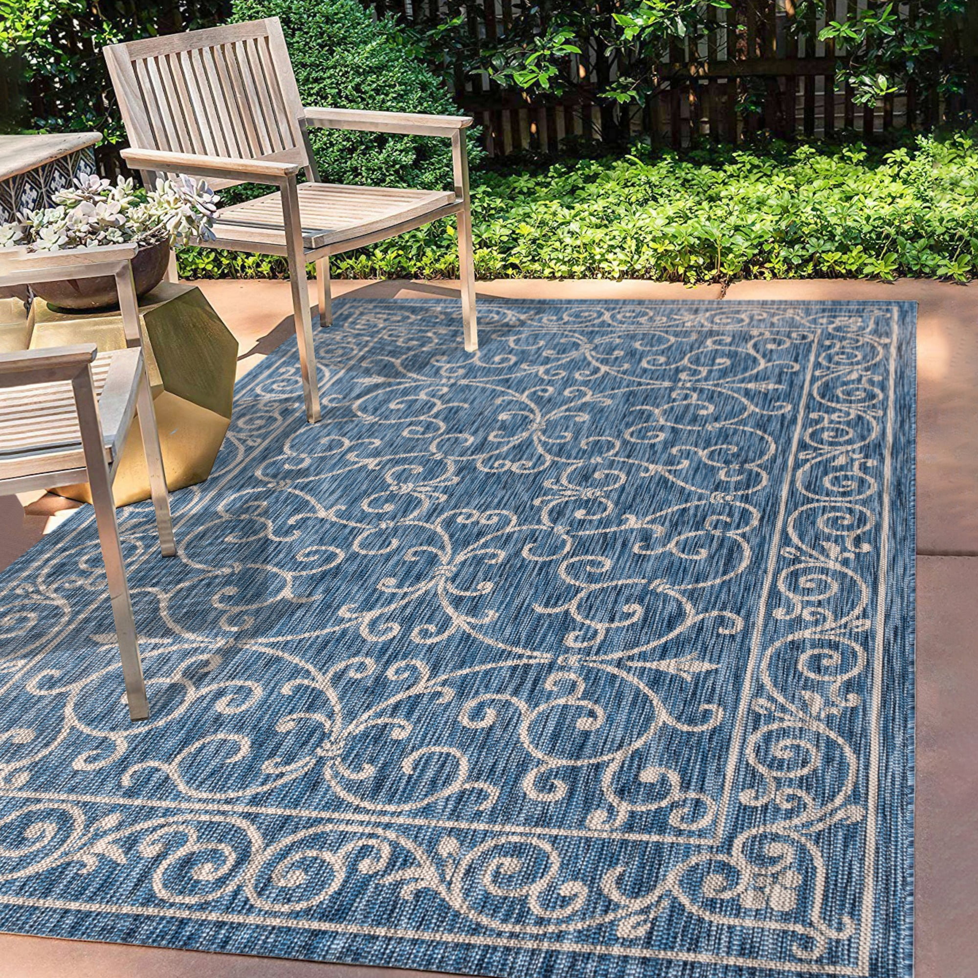 Charleston Vintage 9' x 12' Gray Filigree Indoor/Outdoor Area Rug