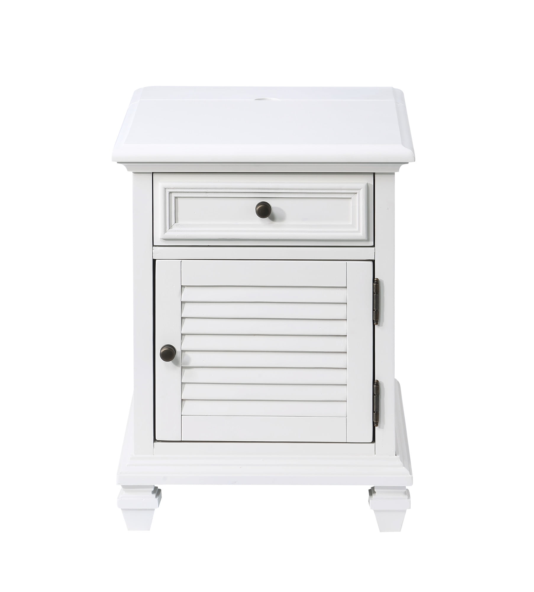 White Rectangular Wood Storage End Table with USB Ports