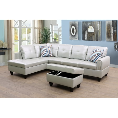 Charley97" Wide 3 Pieces Faux Letter Left Facing Sofa Set With Ottoman