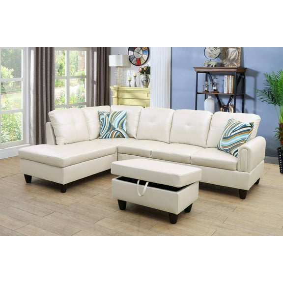 Charley97" Wide 3 Pieces Faux Letter Left Facing Sofa Set With Ottoman