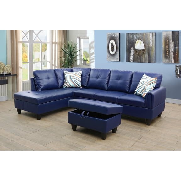 Charley97" Wide 3 Pieces Faux Letter Left Facing Sofa Set With Ottoman