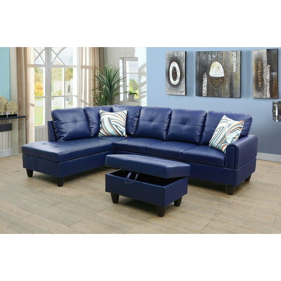Charley97" Wide 3 Pieces Faux Letter Left Facing Sofa Set With Ottoman