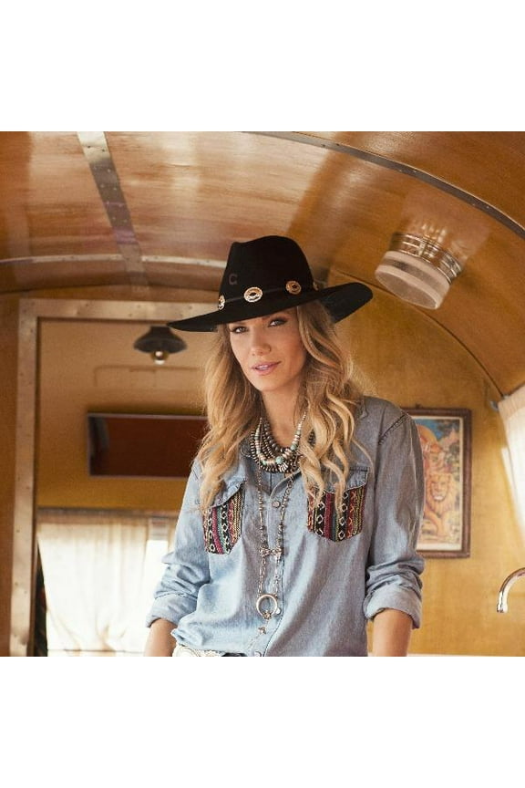 Traveler Black 3 3/4in Brim Concho Band Fashion Hat Black L
