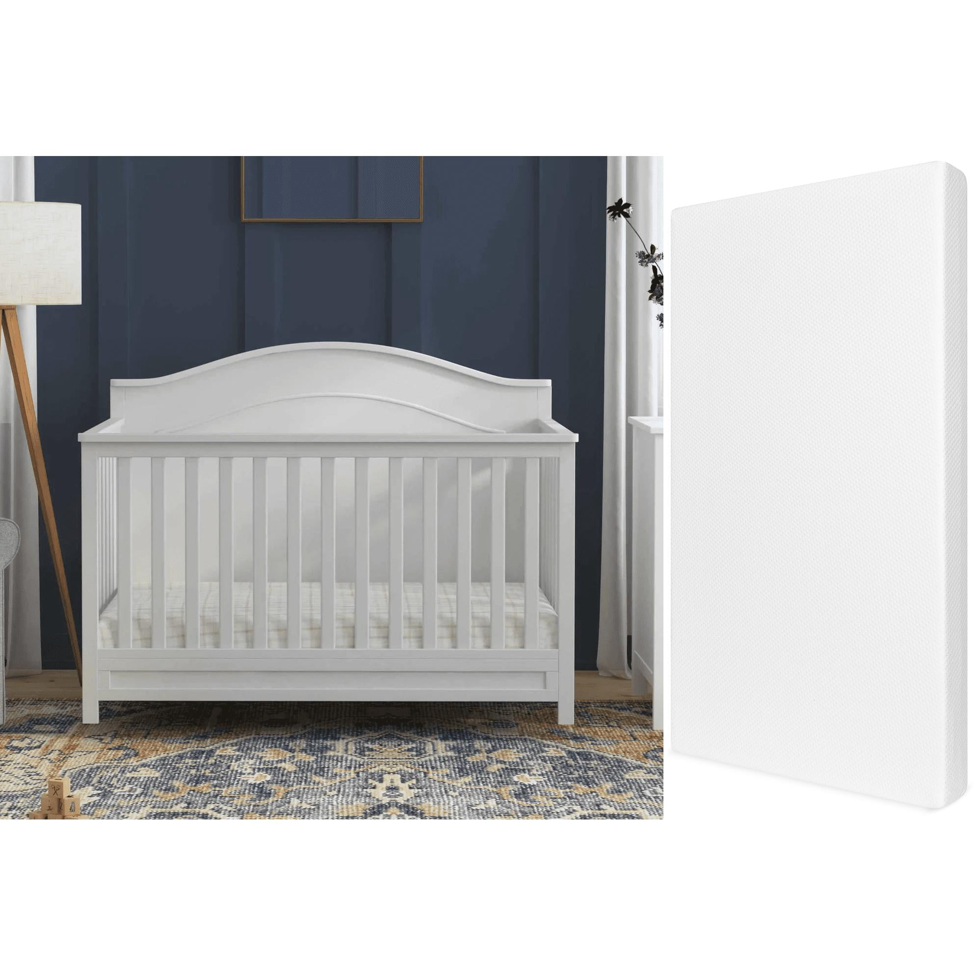Charlie 4-in-1 Convertible Crib White + Comfort Crib & Toddler Mattress