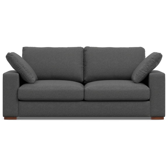 Charlie 78" Deep Seater Sofa in Pebble Grey Performance Fabric: Handcrafted, eco-friendly recycled polyester, water-repellent, fire-resistant, high-density foam, feather/fiber fill, solid wood frame,