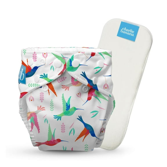 Charlie Banana Baby Washable Reusable Cloth Diapers One-Size Multi-Color Colibri Birdy 1 Pack