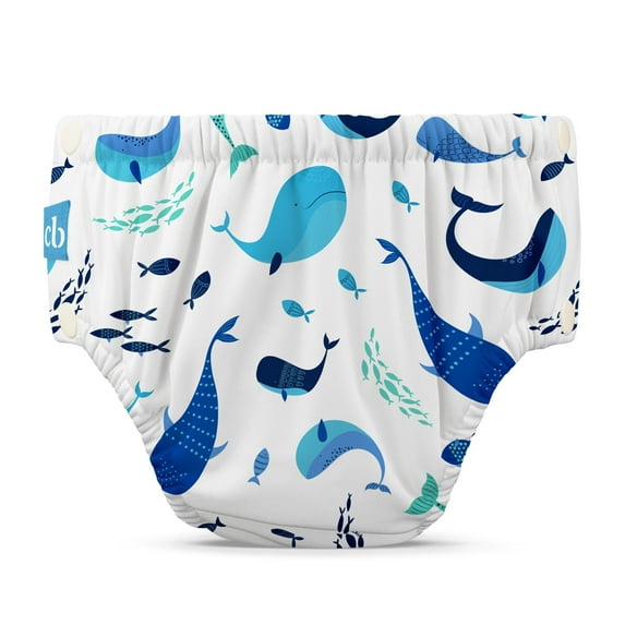 Charlie Banana Reusable Swim Diaper Snaps Multi-Color Whale on White Size XS (9-14 lbs) 1 Pack