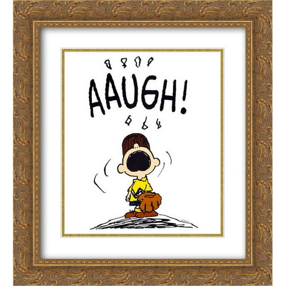 Charlie Brown Baseball Aaugh 2x Matted 20x24 Gold Ornate Framed Art Print by Peanuts