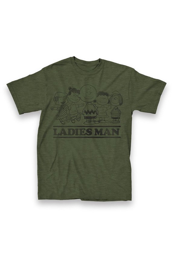 Charlie Brown Ladies Man Adult Forest Green T-Shirt
