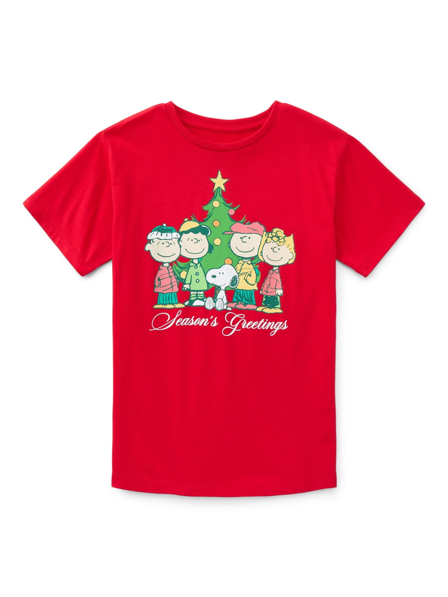 Charlie Brown Season's Greetings Girls Graphic Tee with Short Sleeves, Sizes 4-16