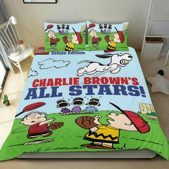 Charlie Brown's All-Stars Themed Bed Sheet Set Three Piece Set 36x75 Inches Comfortable And Skin Friendly Unique Design Creating A Star Studded Night