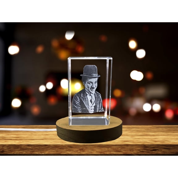 Charlie Chaplin 3D Engraved Crystal - The Eternal Tramp Immortalized in Crystal