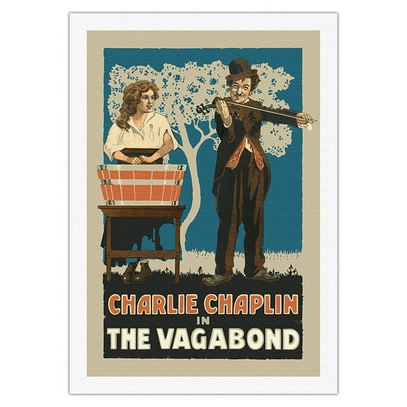 Charlie Chaplin in the Vagabond - Mutual Chaplin Specials - Vintage Film Movie Poster c.1916 - Fine Art Rolled Canvas Print 27in x 40in