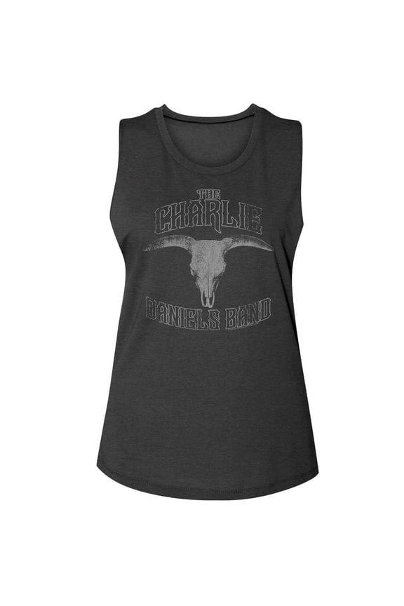 Charlie Daniels Band Bull Skull Charcoal Women's Muscle Tank Top