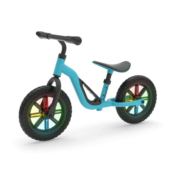 Charlie Glow Sky Lightweight Balance Bike with Carry Handle and Light-up Wheels, Adjustable Seat and Handlebar, and Puncture-Proof 10-inch Tires