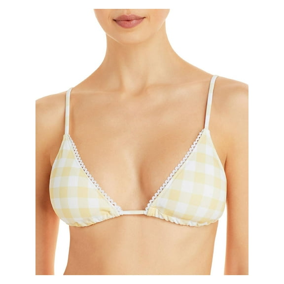 Charlie Holiday Womens Brigette Checkered Picot Trim Swim Top Separates Yellow M