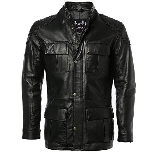 Charlie London Men s Racing Long Hip Length Leather Jacket Long