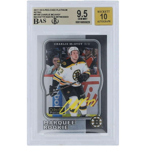 Charlie McAvoy Boston Bruins Autographed 2017-18 Upper Deck O-Pee-Chee Platinum Retro Yellow Ink #R-100 Beckett Fanatics Witnessed Authenticated 9.5/10 Rookie Card - Fanatics Authentic Certified