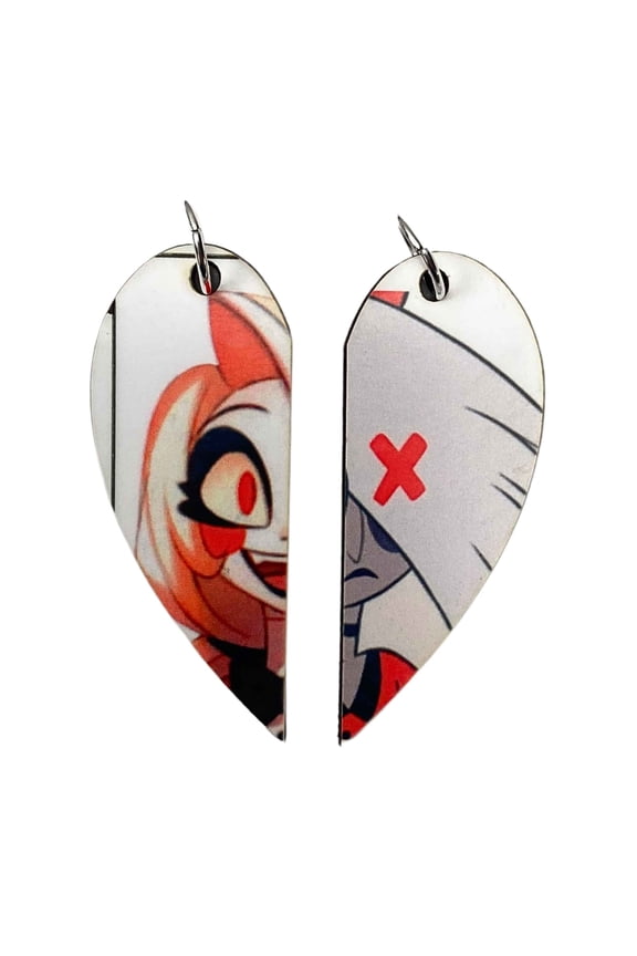 Charlie Morningstar & Vaggie Matching Heart Necklaces and Keyrings | Couples or BFF Gift | Hotel Hazbin Gifts for Him or Her