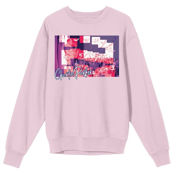 Charlie Parker Playing the Saxophone Men's Cradle Pink Crew Neck Sweatshirt-Small