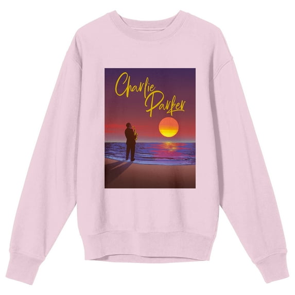 Charlie Parker Purple Sunset Art Crew Neck Long Sleeve Cradle Pink Adult Sweatshirt-Large