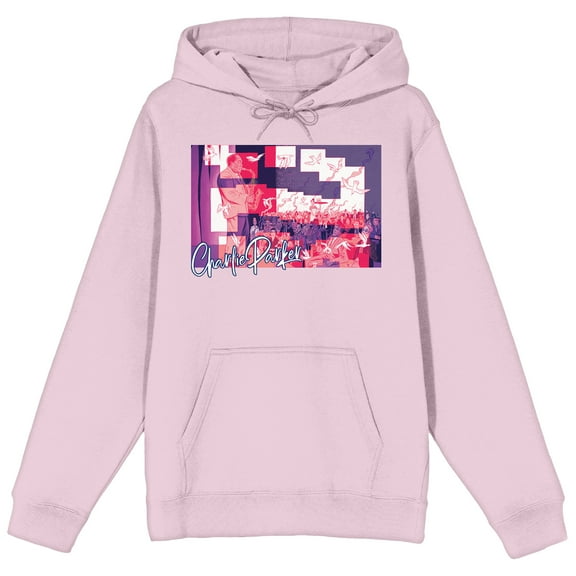 Charlie Parker Saxophone Performance Long Sleeve Cradle Pink Adult Hooded Sweatshirt-Large