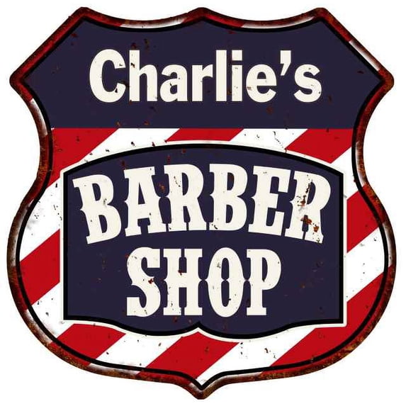 Charlie's Barber Shop Sign Shield Metal Gift Hair Gift 211110020200