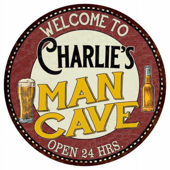 Charlie's Man Cave 12" Round Metal Sign Kitchen Bar Wall Décor 200120035382