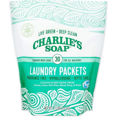 Charlie's Soap Fragrance Free Powdered Laundry Detergent 30 Pods, 1 Count