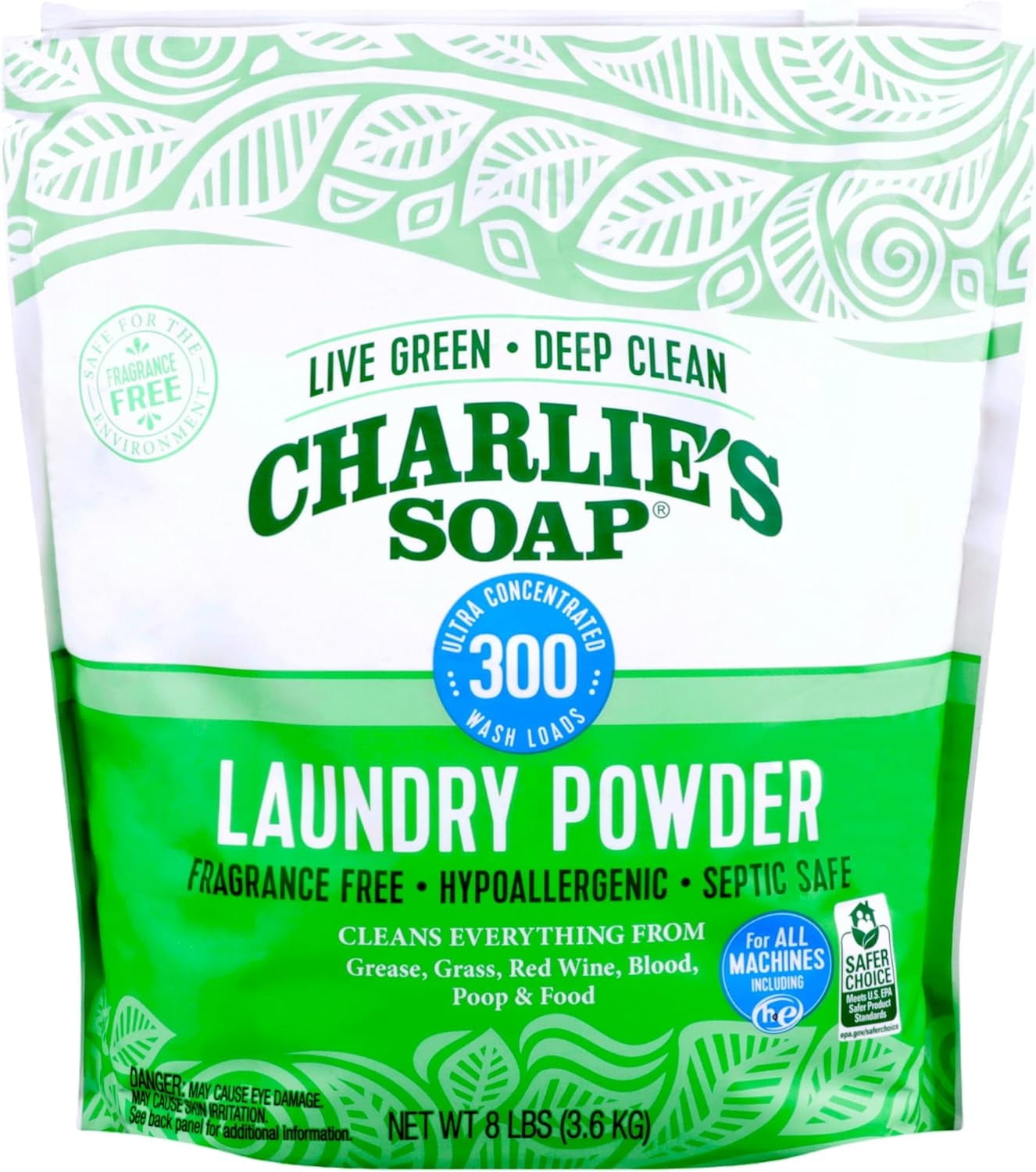 Charlie’s Soap Hypoallergenic Laundry Detergent Powder Gentle 8lb Bag