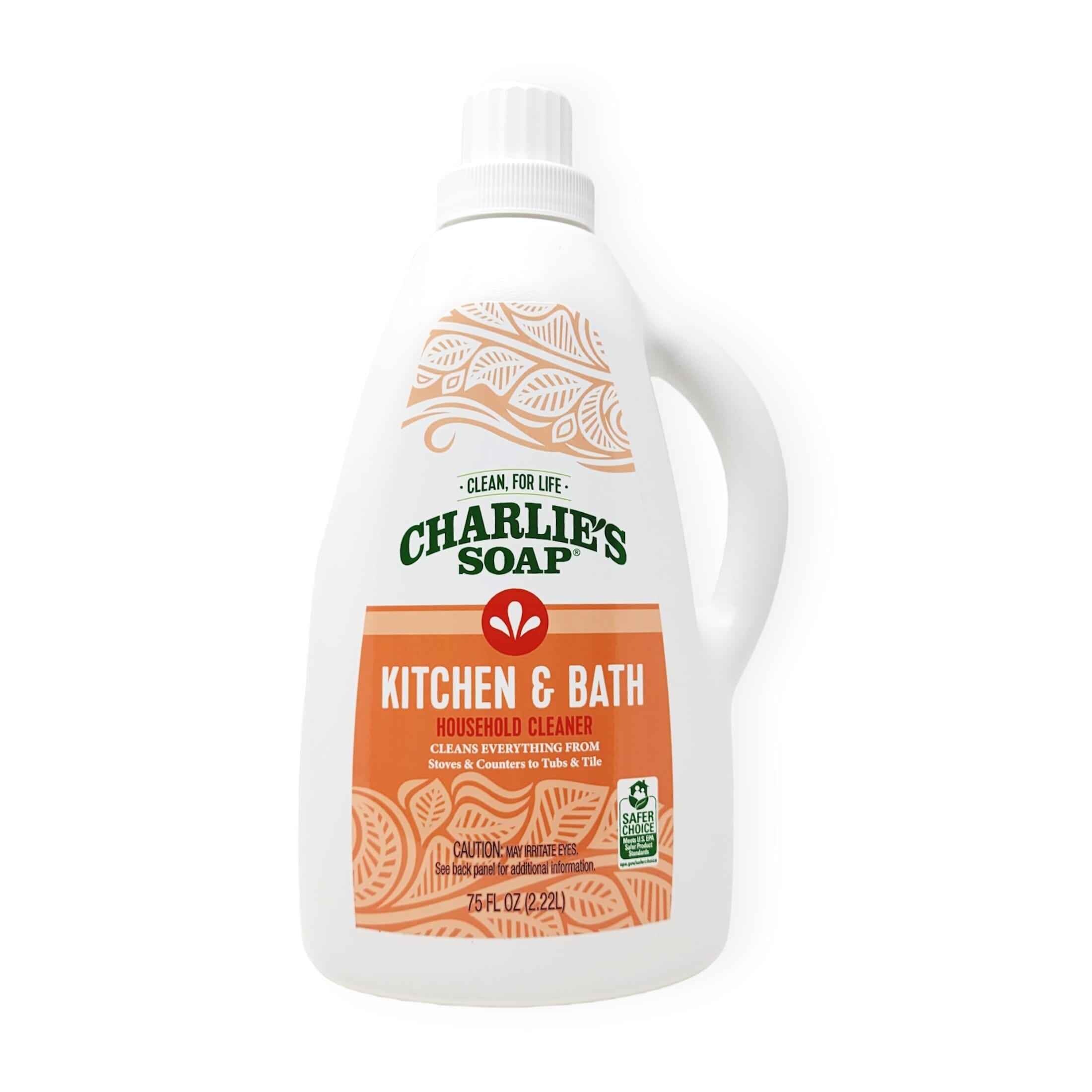 Charlie's Soap, Kitchen & Bath Surface Cleaner Refill Eco-Friendly Spray & Wipe Multi-Purpose Cleaner Safe for Sensitive Skin, 75 Fl Oz - 1 Pack