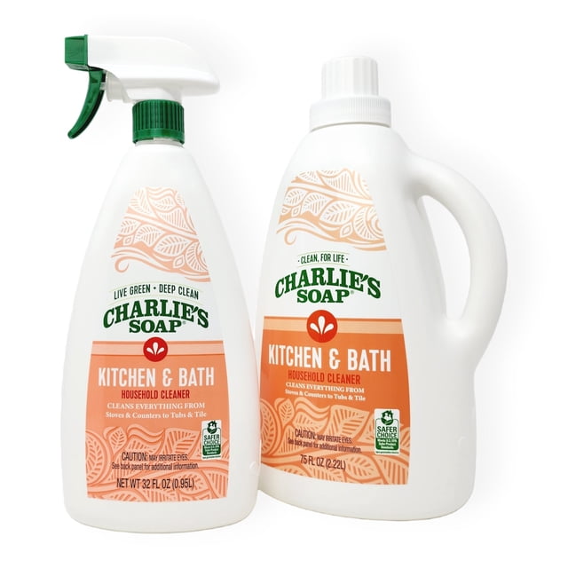 Charlie's Soap, Kitchen & Bath Surface Cleaner Refill Kit Eco-Friendly ...